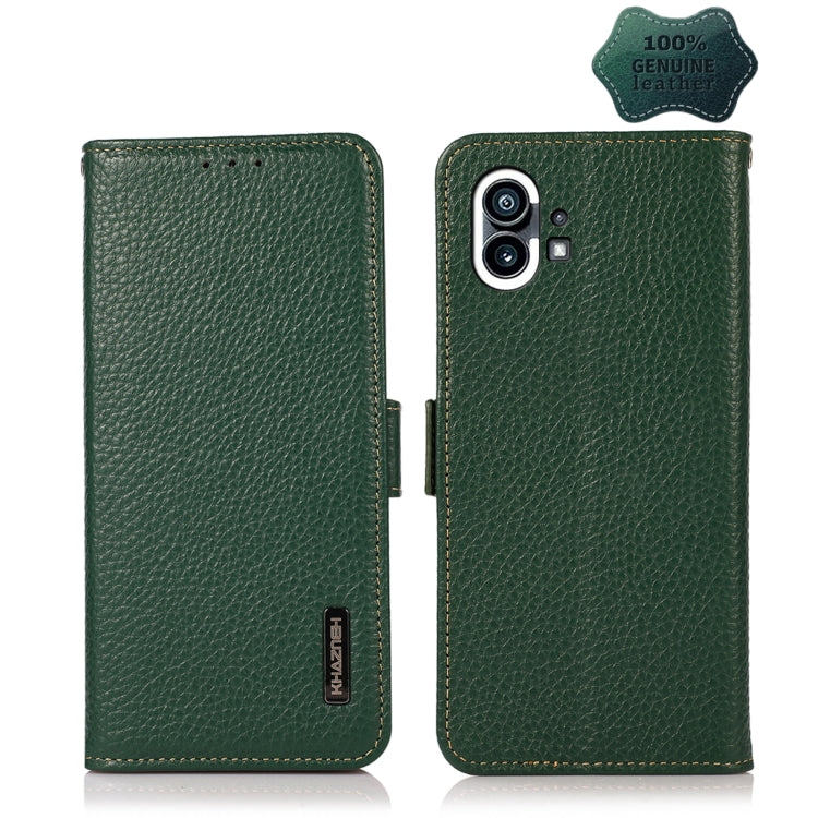 For Nothing Phone 1 KHAZNEH Side-Magnetic Litchi Genuine Leather RFID Phone Case(Green) - Nothing Cases by PMC TechLife | Online Shopping South Africa | PMC TechLife | Buy Now Pay Later Mobicred
