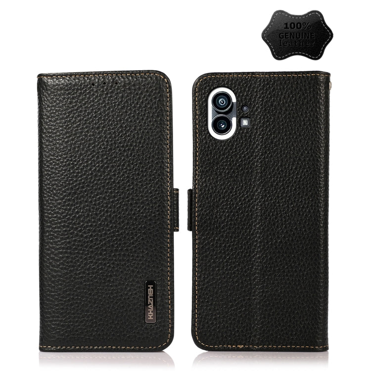 For Nothing Phone 1 KHAZNEH Side-Magnetic Litchi Genuine Leather RFID Phone Case(Black) - More Brand by PMC TechLife | Online Shopping South Africa | PMC TechLife | Buy Now Pay Later Mobicred