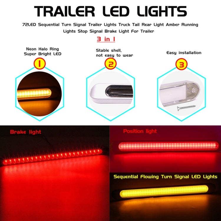 2 PCS 72LEDs Two-color Brake Turn Tail Light(Transparent Shell Red Light + Flowing Yellow Light) - Turn Signal by PMC TechLife | Online Shopping South Africa | PMC TechLife | Buy Now Pay Later Mobicred