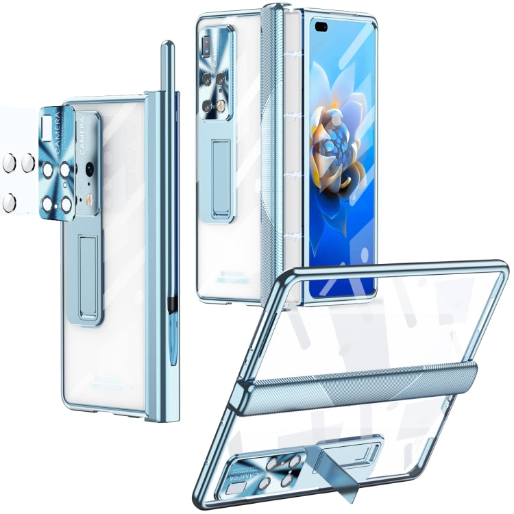 For Huawei Mate X2 Magnetic Hinges Plating Phone Case with Holder(Blue) - Huawei Cases by PMC TechLife | Online Shopping South Africa | PMC TechLife | Buy Now Pay Later Mobicred
