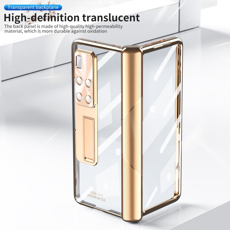 For Huawei Mate X2 Magnetic Hinges Plating Phone Case with Holder(Champagne Gold) - Huawei Cases by PMC TechLife | Online Shopping South Africa | PMC TechLife | Buy Now Pay Later Mobicred