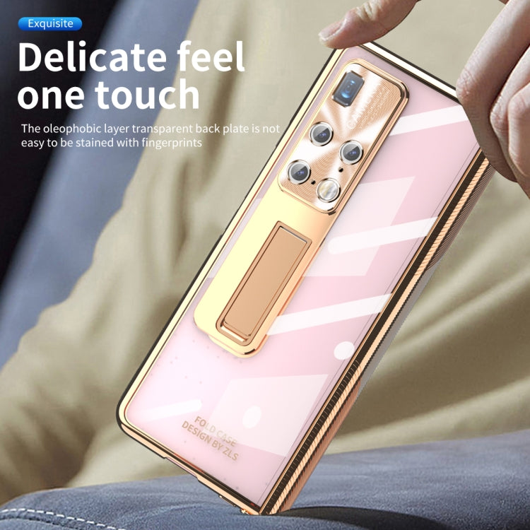 For Huawei Mate X2 Magnetic Hinges Plating Phone Case with Holder(Champagne Gold) - Huawei Cases by PMC TechLife | Online Shopping South Africa | PMC TechLife | Buy Now Pay Later Mobicred