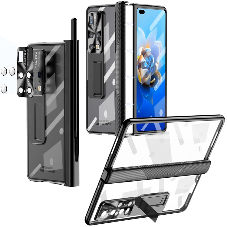 For Huawei Mate X2 Magnetic Hinges Plating Phone Case with Holder(Black) - Huawei Cases by PMC TechLife | Online Shopping South Africa | PMC TechLife | Buy Now Pay Later Mobicred