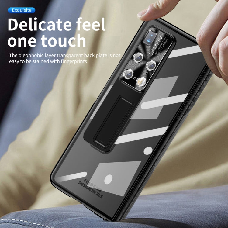 For Huawei Mate X2 Magnetic Hinges Plating Phone Case with Holder(Black) - Huawei Cases by PMC TechLife | Online Shopping South Africa | PMC TechLife | Buy Now Pay Later Mobicred