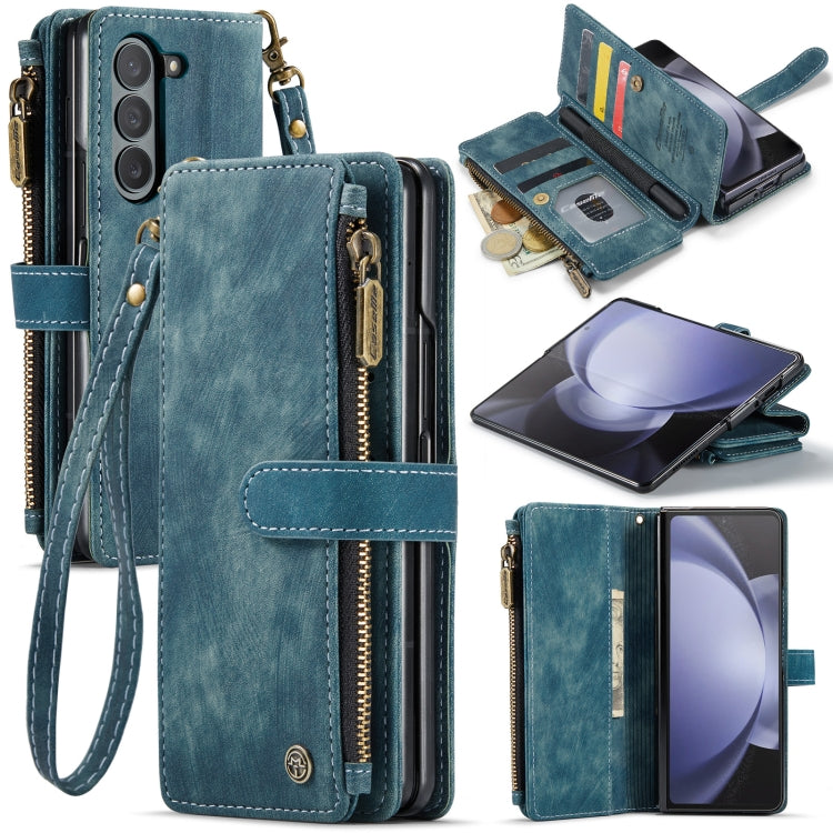 For Samsung Galaxy Z Fold5 CaseMe C30 Multifunctional Card Slots Zipper Phone Leather Phone Case(Blue) - free shipping - PMC Jewellery - Order now!