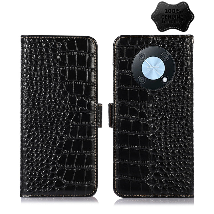 For Huawei Nova Y90/Enjoy 50 Pro Crocodile Top Layer Cowhide Leather Phone Case(Black) - Huawei Cases by PMC TechLife | Online Shopping South Africa | PMC TechLife | Buy Now Pay Later Mobicred