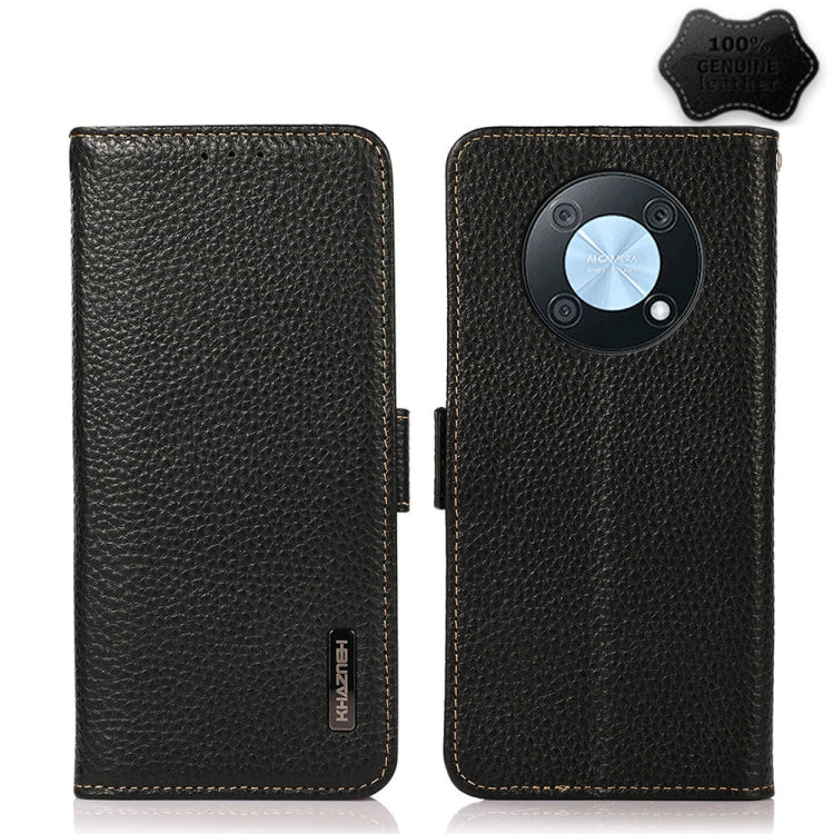 For Huawei nova Y90 / Enjoy 50 Pro KHAZNEH Litchi Texture RFID Genuine Leather Phone Case(Black) - Huawei Cases by PMC TechLife | Online Shopping South Africa | PMC TechLife | Buy Now Pay Later Mobicred