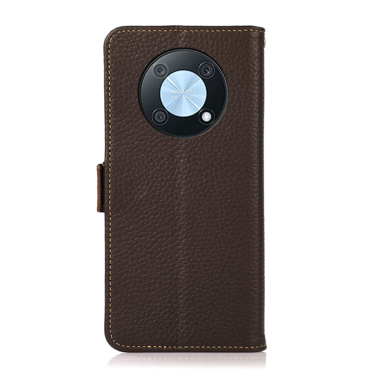 For Huawei nova Y90 / Enjoy 50 Pro KHAZNEH Litchi Texture RFID Genuine Leather Phone Case(Brown) - Huawei Cases by PMC TechLife | Online Shopping South Africa | PMC TechLife | Buy Now Pay Later Mobicred