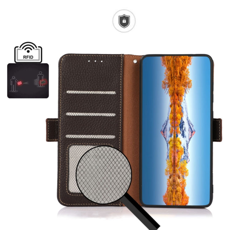 For Huawei nova Y90 / Enjoy 50 Pro KHAZNEH Litchi Texture RFID Genuine Leather Phone Case(Brown) - Huawei Cases by PMC TechLife | Online Shopping South Africa | PMC TechLife | Buy Now Pay Later Mobicred