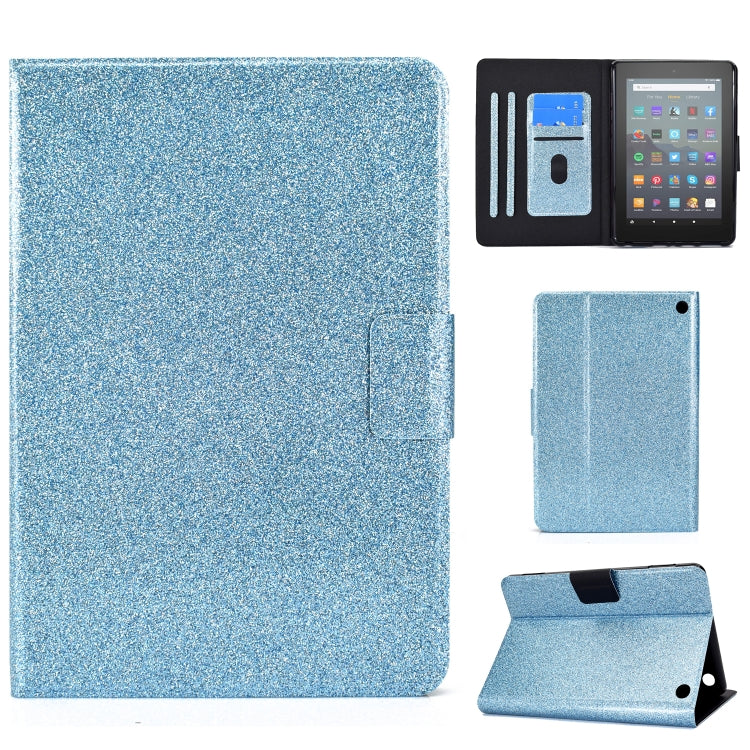 For Amazon Kindle Fire 7 2022 Varnish Glitter Powder Smart Leather Tablet Case(Blue) - Amazon by PMC TechLife | Online Shopping South Africa | PMC TechLife | Buy Now Pay Later Mobicred
