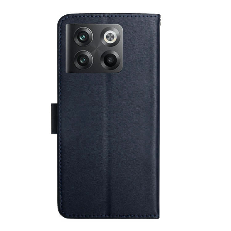 For OnePlus 10T / Ace Pro HT02 Genuine Leather Fingerprint-proof Flip Phone Case(Blue) - OnePlus Cases by PMC TechLife | Online Shopping South Africa | PMC TechLife | Buy Now Pay Later Mobicred