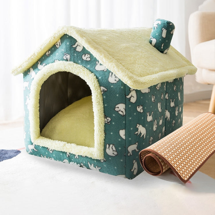 House Type Universal Removable and Washable Pet Dog Cat Bed Pet Supplies, Size:M(Green Bear House + Mat) - Beds by PMC TechLife | Online Shopping South Africa | PMC TechLife | Buy Now Pay Later Mobicred