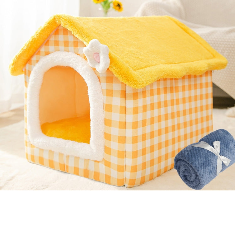 House Type Universal Removable and Washable Pet Dog Cat Bed Pet Supplies, Size:L(Yellow Flower + Blanket) - Pet Houses & Accessories by PMC TechLife | Online Shopping South Africa | PMC TechLife | Buy Now Pay Later Mobicred