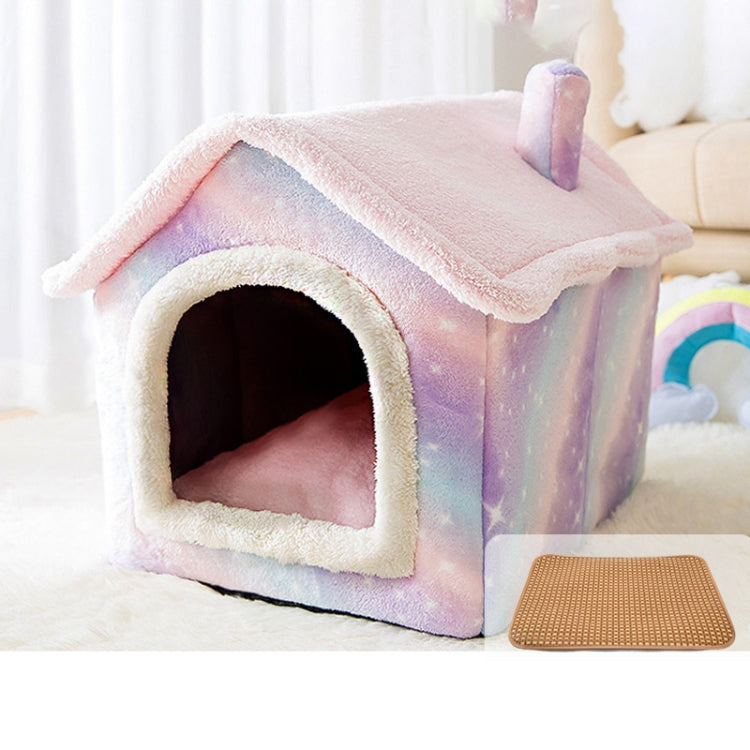 House Type Universal Removable and Washable Pet Dog Cat Bed Pet Supplies, Size:L(Pink Starry Sky + Mat) - Beds by PMC TechLife | Online Shopping South Africa | PMC TechLife | Buy Now Pay Later Mobicred