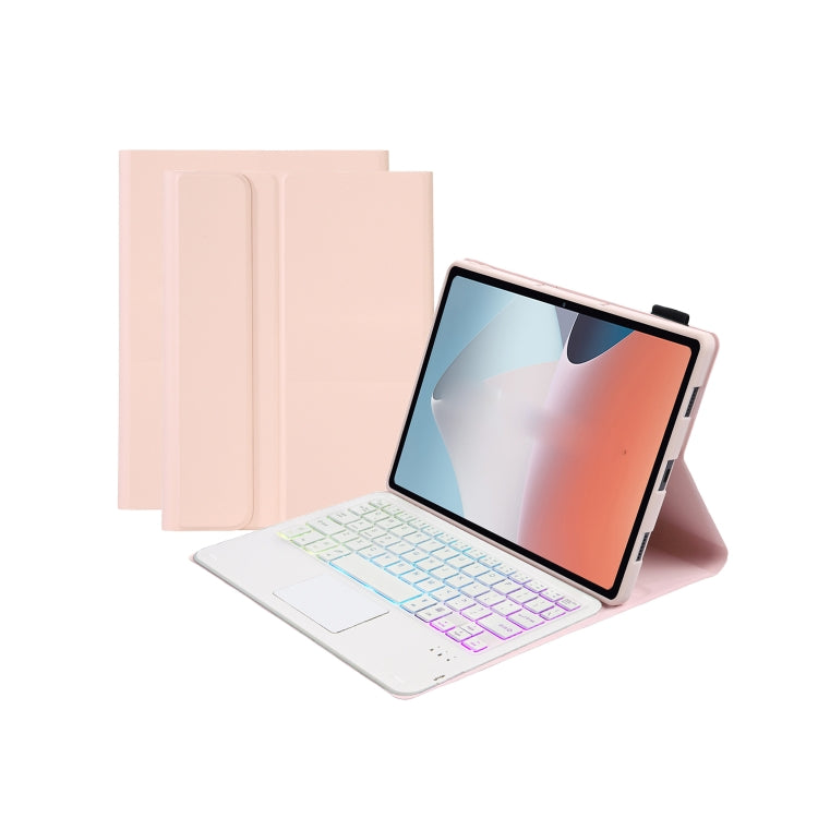 OP12-AS Lambskin Texture Ultra-thin Bluetooth Keyboard Leather Case with Touchpad & Backlight For OPPO Pad Air 10.4 inch(Pink) - Others Keyboard by PMC TechLife | Online Shopping South Africa | PMC TechLife