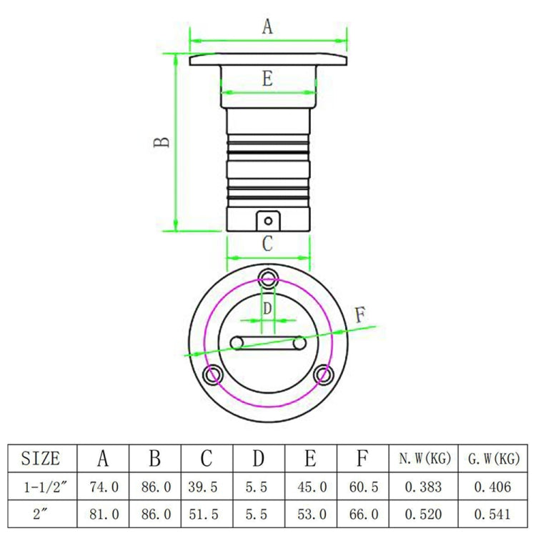 1-1/2 inch Stainless Steel Yacht Universal Fuel Filler - Marine Accessories & Parts by PMC TechLife | Online Shopping South Africa | PMC TechLife