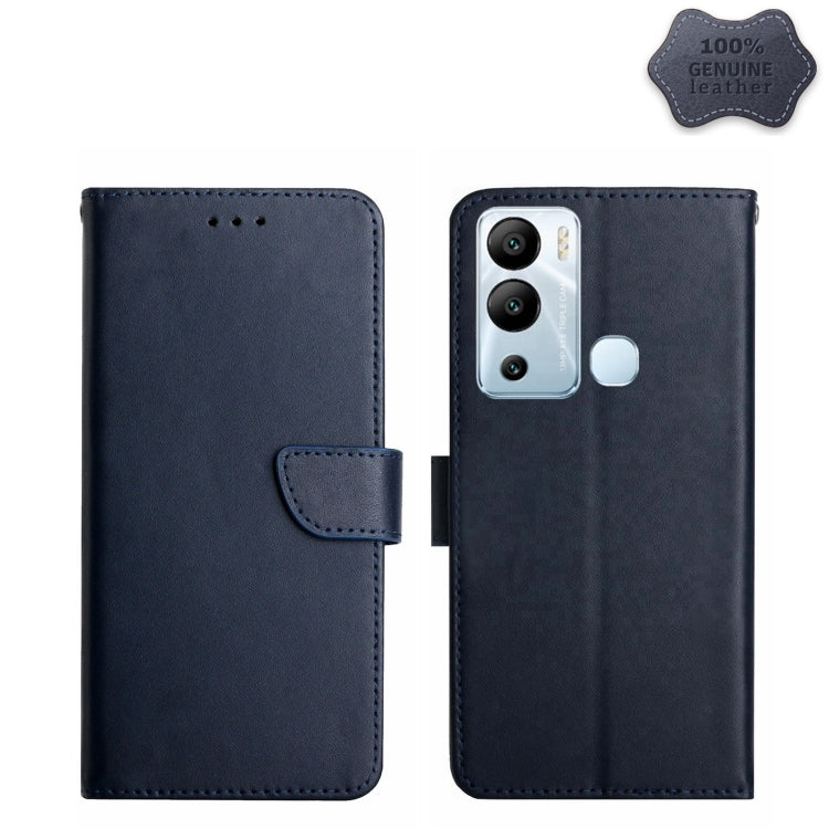 For Infinix Hot 12i Genuine Leather Fingerprint-proof Horizontal Flip Phone Case(Blue) - Infinix Cases by PMC TechLife | Online Shopping South Africa | PMC TechLife | Buy Now Pay Later Mobicred