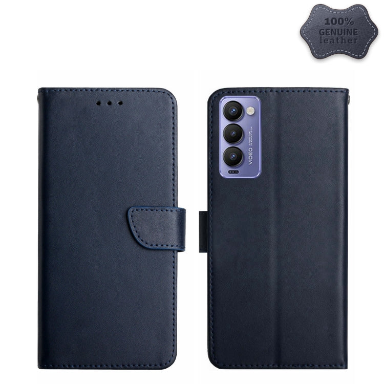 For Tecno Camon 18P Genuine Leather Fingerprint-proof Horizontal Flip Phone Case(Blue) - Tecno Cases by PMC TechLife | Online Shopping South Africa | PMC TechLife | Buy Now Pay Later Mobicred