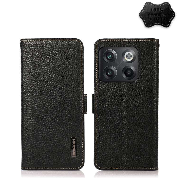 For OnePlus 10T/Ace Pro KHAZNEH Side-Magnetic Litchi Genuine Leather RFID Phone Case(Black) - OnePlus Cases by PMC TechLife | Online Shopping South Africa | PMC TechLife | Buy Now Pay Later Mobicred