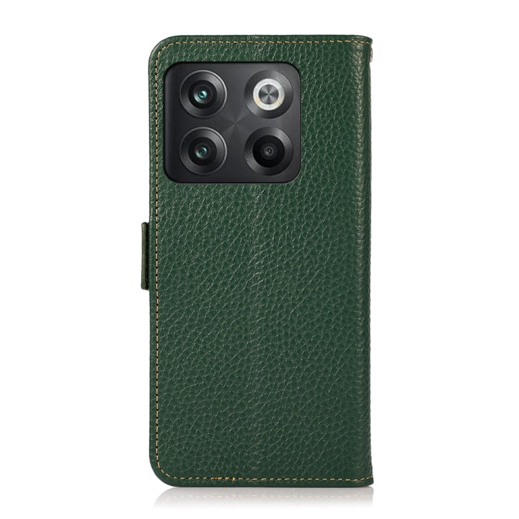 For OnePlus 10T/Ace Pro KHAZNEH Side-Magnetic Litchi Genuine Leather RFID Phone Case(Green) - OnePlus Cases by PMC TechLife | Online Shopping South Africa | PMC TechLife | Buy Now Pay Later Mobicred