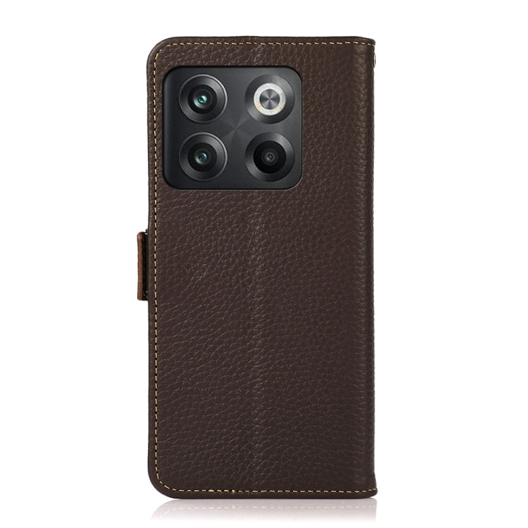For OnePlus 10T/Ace Pro KHAZNEH Side-Magnetic Litchi Genuine Leather RFID Phone Case(Brown) - free shipping - PMC TechLife - Order now!