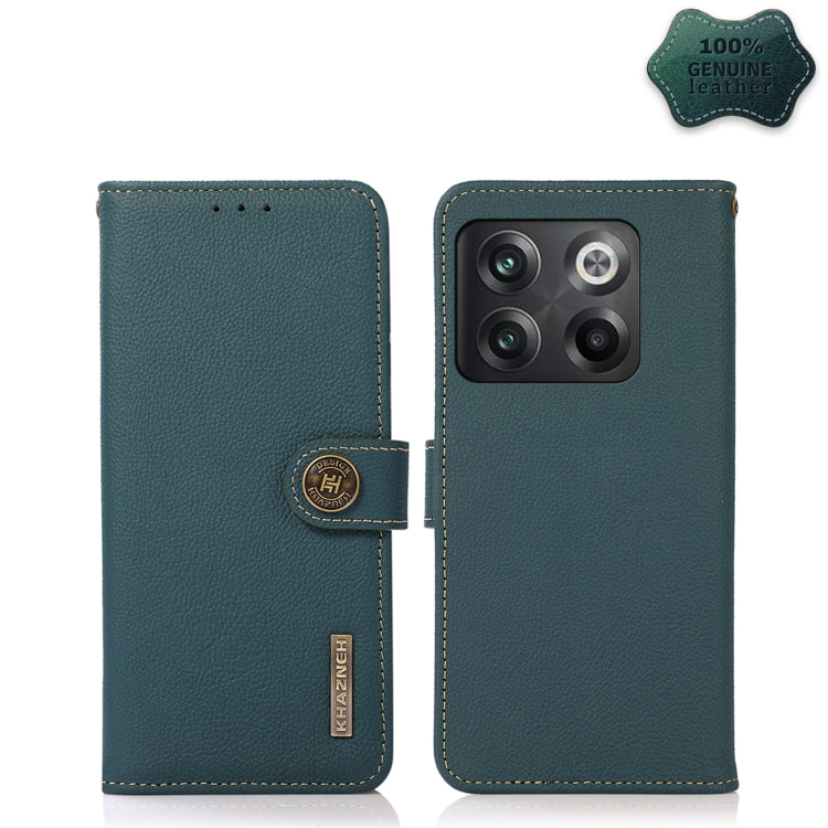 For OnePlus 10T/Ace Pro KHAZNEH Custer Texture RFID Genuine Leather Phone Case(Green) - OnePlus Cases by PMC TechLife | Online Shopping South Africa | PMC TechLife | Buy Now Pay Later Mobicred