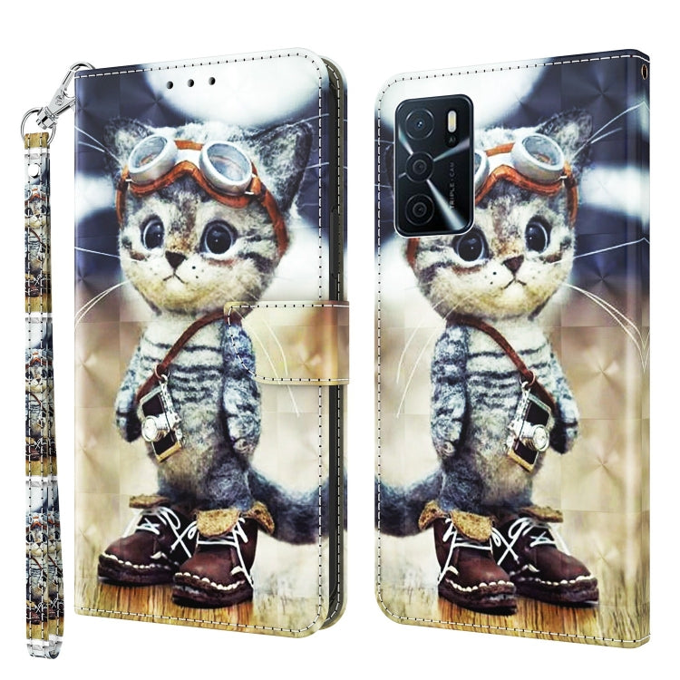 For OPPO A16 / A16s / A54s 3D Painted Leather Phone Case(Naughty Cat) - OPPO Cases by PMC TechLife | Online Shopping South Africa | PMC TechLife | Buy Now Pay Later Mobicred