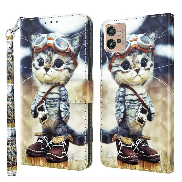 For Motorola Moto G32 5G 3D Painted Leather Phone Case(Naughty Cat) - Motorola Cases by PMC TechLife | Online Shopping South Africa | PMC TechLife | Buy Now Pay Later Mobicred