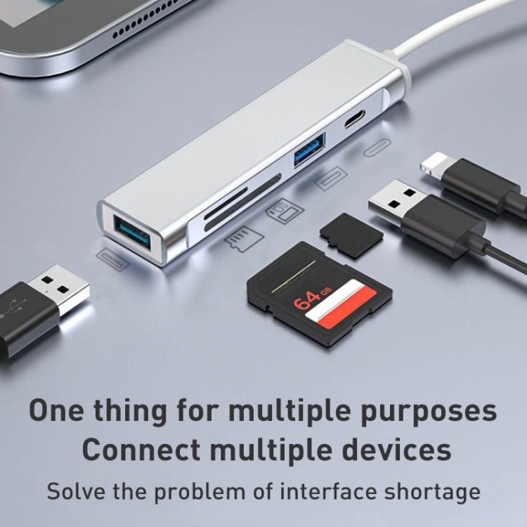 5 in 1 Type-C to SD / TF Card Slot + 3 USB Ports Multifunctional Docking Station HUB(Silver) - free shipping - PMC Jewellery - Order now!