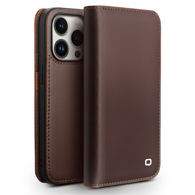 For iPhone 14 Pro QIALINO Business Horizontal Flip PU Phone Case(Brown) - free shipping - PMC TechLife - Order now!