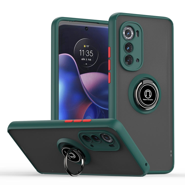 For Motorola Edge 2022 Q Shadow 1 Series TPU + PC Phone Case with Ring Holder(Dark Green) - Motorola Cases by PMC TechLife | Online Shopping South Africa | PMC TechLife