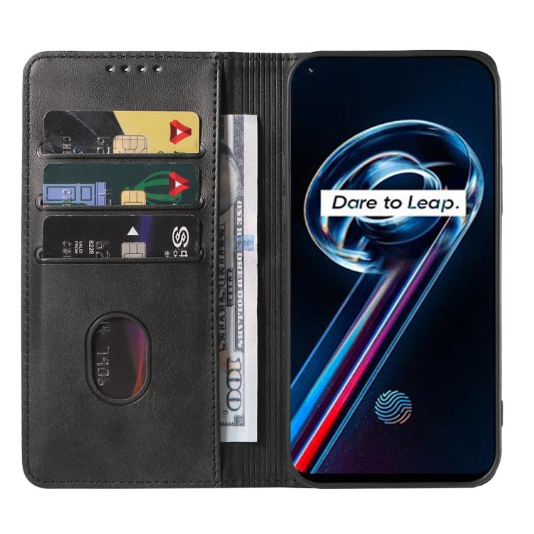 For Realme 9 Pro+ Magnetic Closure Leather Phone Case(Black) - OPPO Cases by PMC TechLife | Online Shopping South Africa | PMC TechLife | Buy Now Pay Later Mobicred
