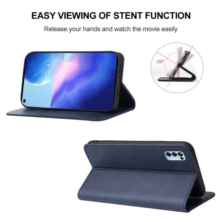 For OPPO Reno5 5G Magnetic Closure Leather Phone Case(Blue) - OPPO Cases by PMC TechLife | Online Shopping South Africa | PMC TechLife