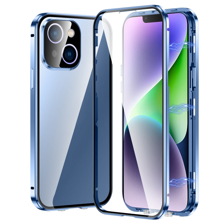 For iPhone 14 Magnetic Double-buckle HD Tempered Glass Phone Case (Blue) - iPhone 14 Cases by PMC TechLife | Online Shopping South Africa | PMC TechLife | Buy Now Pay Later Mobicred