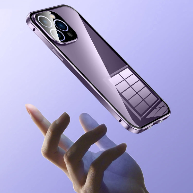For iPhone 14 Magnetic Double-buckle HD Tempered Glass Phone Case (Blue) - iPhone 14 Cases by PMC TechLife | Online Shopping South Africa | PMC TechLife | Buy Now Pay Later Mobicred