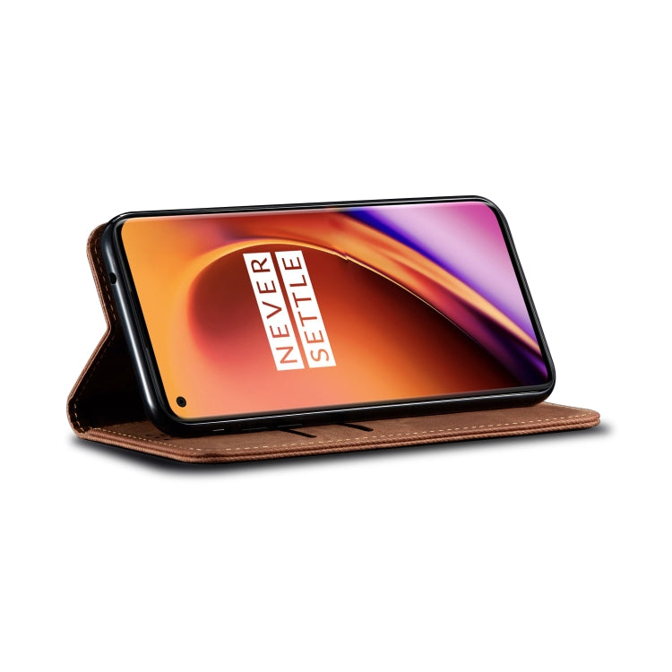 For OnePlus 8 Denim Texture Casual Style Horizontal Flip Leather Case with Holder & Card Slots & Wallet(Brown) - OnePlus Cases by PMC TechLife | Online Shopping South Africa | PMC TechLife