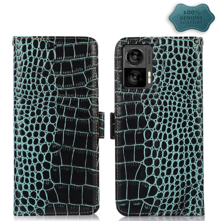For Motorola Edge 30 Lite / Edge 30 Neo Crocodile Top Layer Cowhide Leather Phone Case(Green) - Motorola Cases by PMC TechLife | Online Shopping South Africa | PMC TechLife | Buy Now Pay Later Mobicred