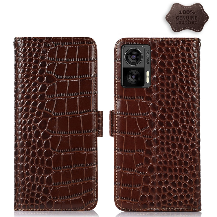 For Motorola Edge 30 Lite / Edge 30 Neo Crocodile Top Layer Cowhide Leather Phone Case(Brown) - Motorola Cases by PMC TechLife | Online Shopping South Africa | PMC TechLife | Buy Now Pay Later Mobicred