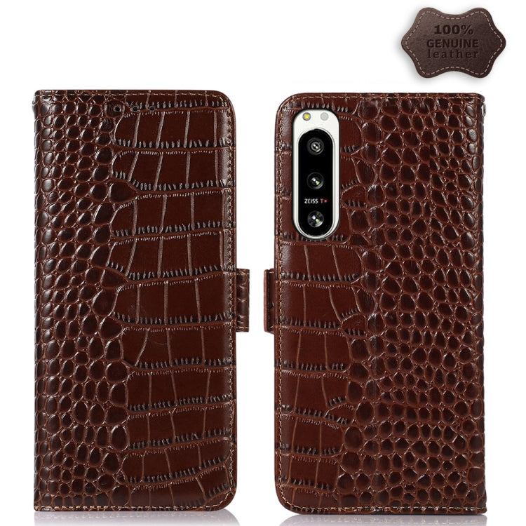 For Sony Xperia 5 IV Crocodile Top Layer Cowhide Leather Phone Case(Brown) - Sony Cases by PMC TechLife | Online Shopping South Africa | PMC TechLife | Buy Now Pay Later Mobicred