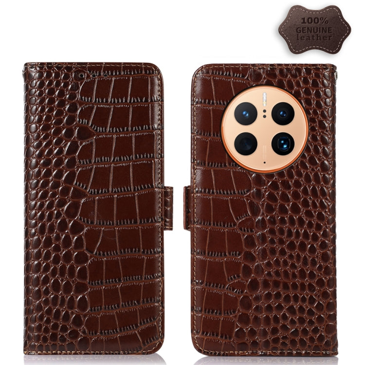 For Huawei Mate 50 Pro Crocodile Top Layer Cowhide Leather Phone Case(Brown) - Huawei Cases by PMC TechLife | Online Shopping South Africa | PMC TechLife | Buy Now Pay Later Mobicred