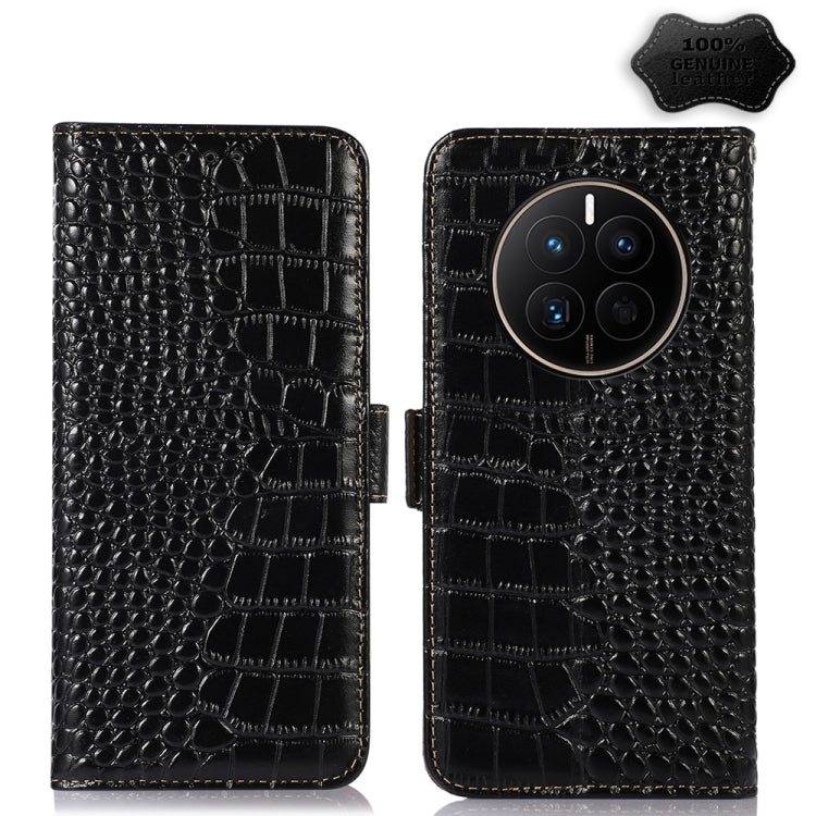 For Huawei Mate 50 Crocodile Top Layer Cowhide Leather Phone Case(Black) - Huawei Cases by PMC TechLife | Online Shopping South Africa | PMC TechLife | Buy Now Pay Later Mobicred