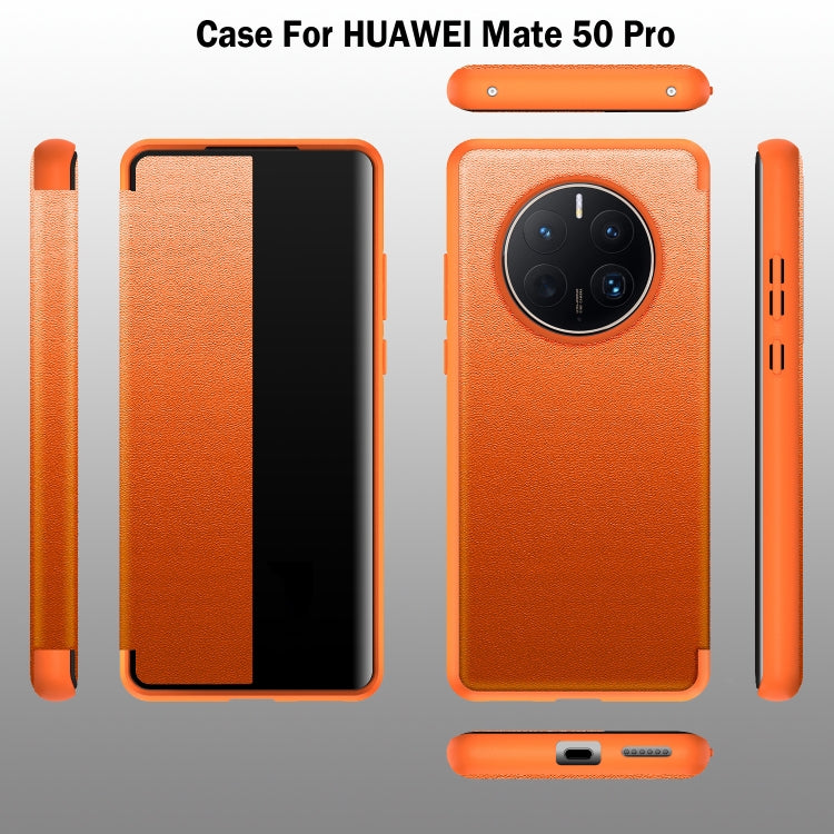 For Huawei Mate 50 Leather + TPU Frame Shockproof Phone Case(Orange) - free shipping - PMC TechLife - Order now!