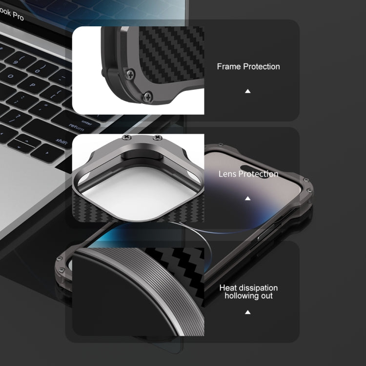 For iPhone 14 Plus R-JUST RJ51 Hollow Shockproof Metal Phone Case (Dark Grey) - iPhone 14 Plus Cases by R-JUST | Online Shopping South Africa | PMC TechLife | Buy Now Pay Later Mobicred
