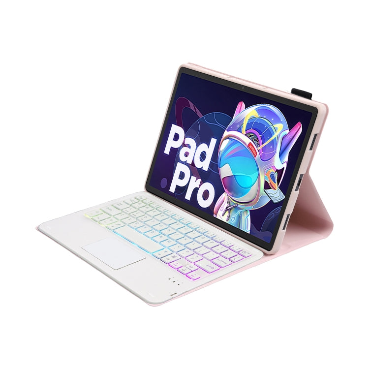 AM18-AS Tri-color Backlight Bluetooth Keyboard Leather Case with Touchpad For Lenovo XiaoXin Pad Pro 2022 11.2 inch(Pink) - Lenovo Keyboard by PMC TechLife | Online Shopping South Africa | PMC TechLife