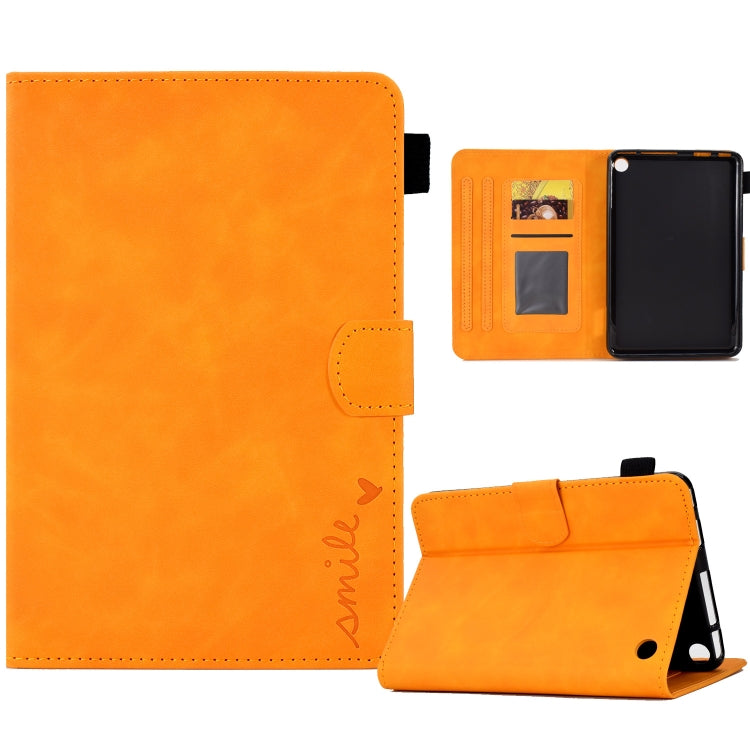 For Amazon Kindle Fire 7 2022 Embossed Smile Flip Tablet Leather Case(Khaki) - Amazon by PMC TechLife | Online Shopping South Africa | PMC TechLife | Buy Now Pay Later Mobicred