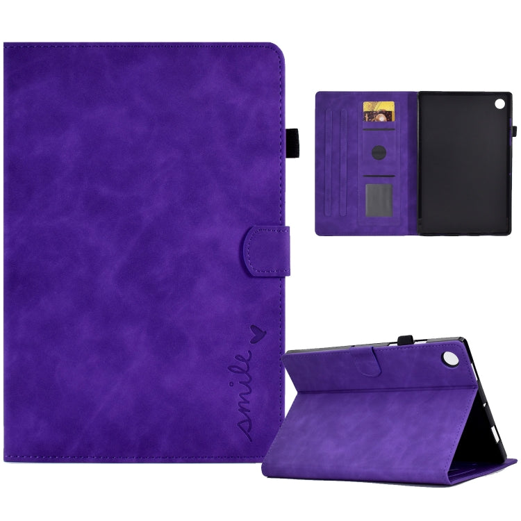 For Lenovo M10 Plus Embossed Smile Flip Tablet Leather Case(Purple) - Lenovo by PMC TechLife | Online Shopping South Africa | PMC TechLife | Buy Now Pay Later Mobicred