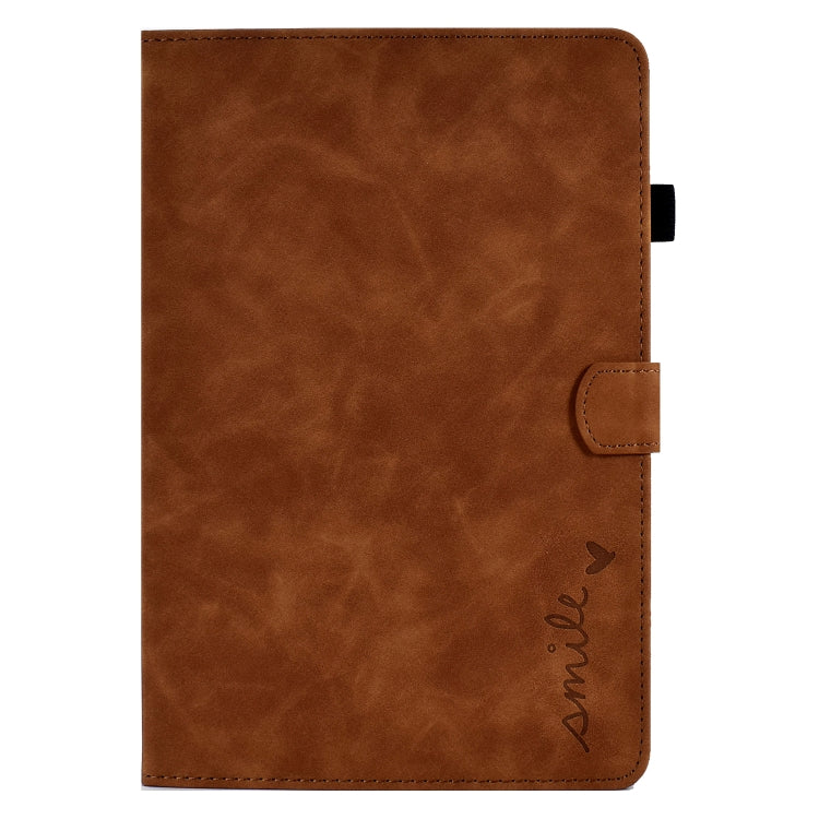 For Lenovo M10 Plus Embossed Smile Flip Tablet Leather Case(Brown) - Lenovo by PMC TechLife | Online Shopping South Africa | PMC TechLife | Buy Now Pay Later Mobicred