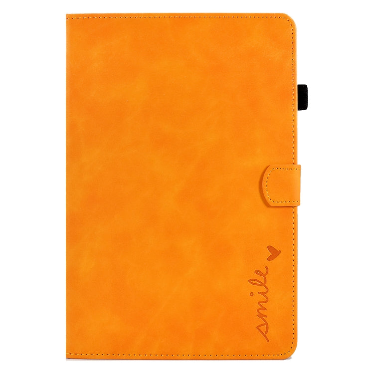 For Lenovo M10 Plus Embossed Smile Flip Tablet Leather Case(Khaki) - Lenovo by PMC TechLife | Online Shopping South Africa | PMC TechLife | Buy Now Pay Later Mobicred