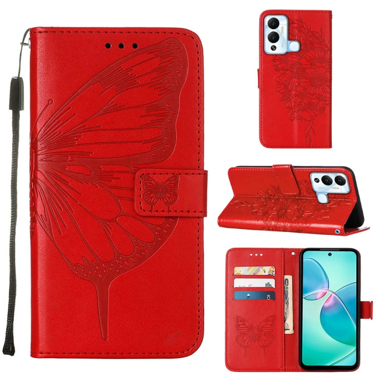 For Infinix Hot 12 Play/Hot 12 Play NFC X6816C Embossed Butterfly Flip Leather Phone Case(Red) - Infinix Cases by PMC TechLife | Online Shopping South Africa | PMC TechLife