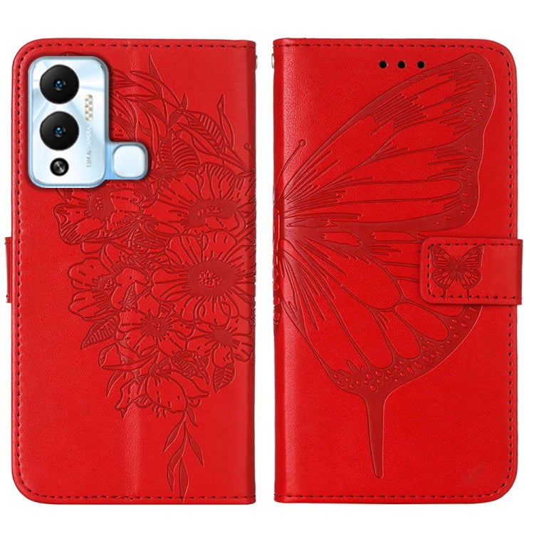 For Infinix Hot 12 Play/Hot 12 Play NFC X6816C Embossed Butterfly Flip Leather Phone Case(Red) - Infinix Cases by PMC TechLife | Online Shopping South Africa | PMC TechLife